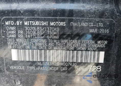 2017 Mitsubishi Mirage Es from USA, damaged, VIN ML32A3HJ5HH007420